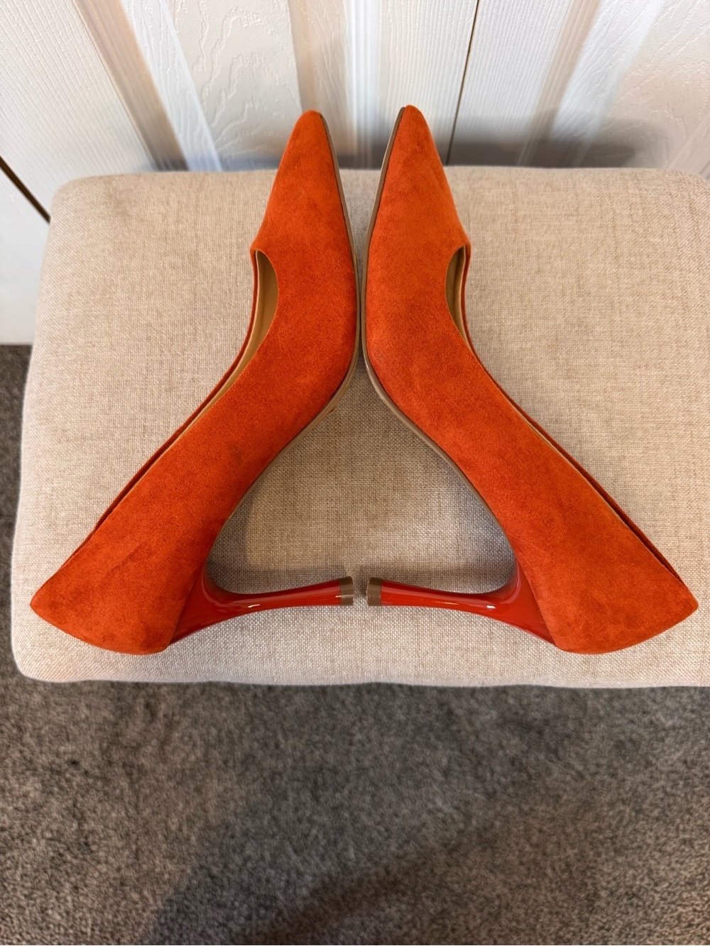 Express Women's Pointed Toe Suede Pumps Rust Burnt Orange 3 Inch Heel Size 6 - Picture 9 of 12